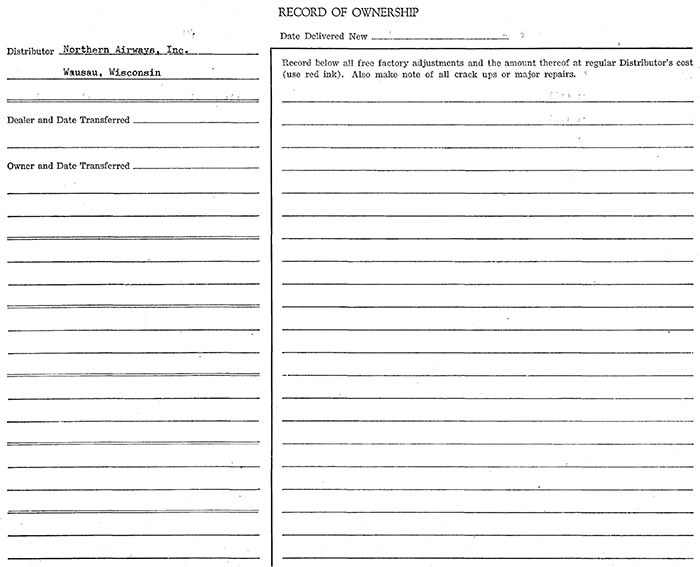 Original Waco Sales Sheet, NC719E (Source: Heins)