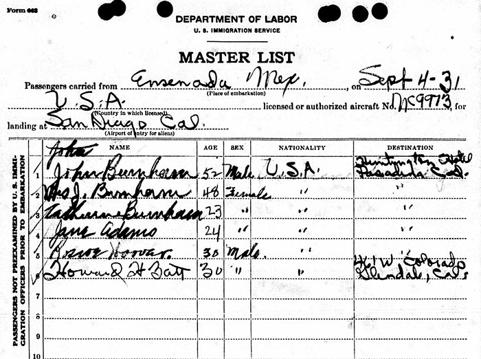 U.S. Immigration Form, September 4, 1931 (Source: ancestry.com)