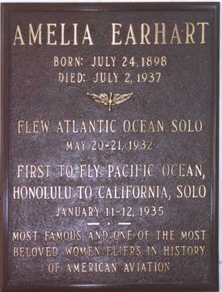 Amelia Earhart Memorial Plaque, 1937 (Source: findagrave)