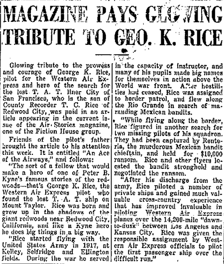 San Mateo (CA) Times, October 16, 1930 (Source: Woodling)